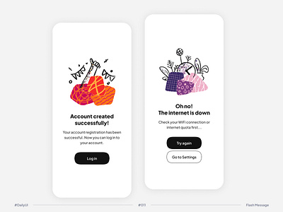 #DailyUI Challenge #011 Flash Message - Success & Error dailyui error flash message mobile app modal no internet success ui ux