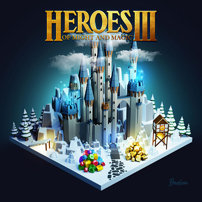 Homm3 Tower in low poly 3d adobe blender castle design fantasy game gaming heroes low poly mage magic might photoshop rpg snow tower wizard