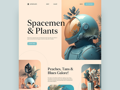 Astroplants astronaut beige blue hero home homepage landing organic plant plants spaceman spacemen tan ui uiux ux web design website