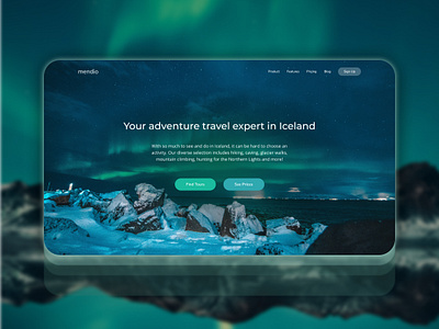 Mendio - Iceland HomePage Design auroras branding design graphic design iceland illustration landing page landing page design ui ux