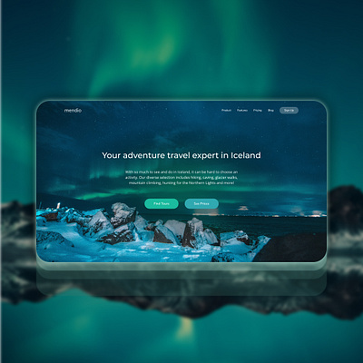 Mendio - Iceland HomePage Design auroras branding design graphic design iceland illustration landing page landing page design ui ux