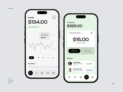 Crypto, Spending & Stocks App design app app design bitcoin blockchain crypto crypto currency cryptocurrency cryptocurrency wallet finance mobile app mobile app design mobile design mobile ui stocks