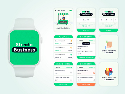 Vendor Watch App apple watch ui delivery watch app empty status free figma free xd freebie ios ui karthik n s mockup os ui sign in sign up streatu ui kit vendor watch app watch app watch mockup watch ui watch ui kit wear os