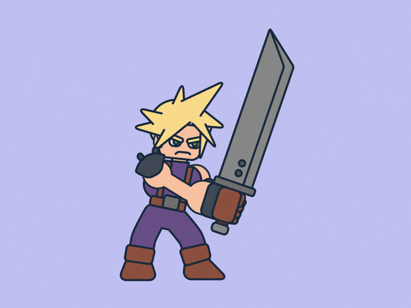 CLOUD (careful with that sword) after effects after effects animation animation animation 2d animation gif cloud design final fantasy illustration rubber hose slice sword