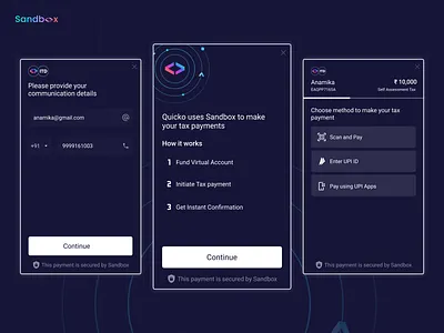 Sandbox | Onboarding dark fintech minimal mobile sdk tax ux