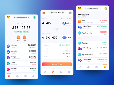MetaMask Crypto Wallet Redesign 🦊 bitcoin browser crypto cryptocurrency dark decentralised defi eth ethereum extention light mask meta metamask product token ui ux wallet web3