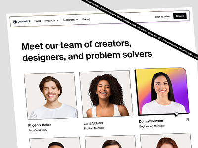 Meet our team — Untitled UI about us about us page black and white careers careers page job listings job posts management minimal monotone saas website team team page ui design web design website design