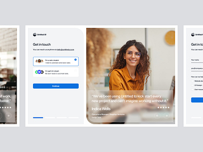 Multi-step contact page — Untitled UI agency contact contact form contact page contact us form get in touch multi step form quote testimonial ui design user interface web design website design