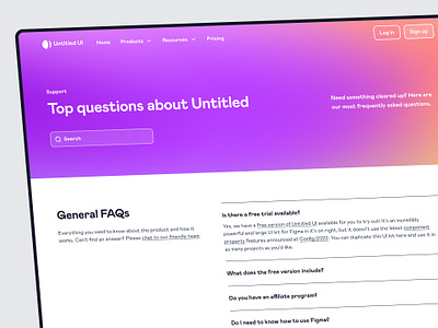 Frequently Asked Questions (FAQs) — Untitled UI content documentation faq faqs frequently asked questions gradient minimal minimalism support docs ui design web design webflow wiki