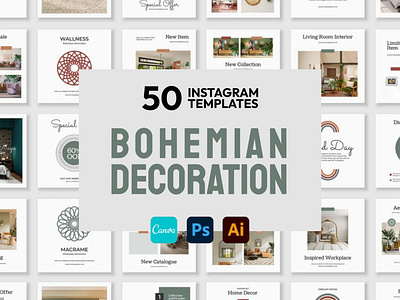 Boho Decor Green IG | CANVA-PS-AI 3d animation brand identity branding business branding canva design canva templates content creation content planner design engagement booster facebook templates graphic design highlight cover illustration logo motion graphics ui visual identity
