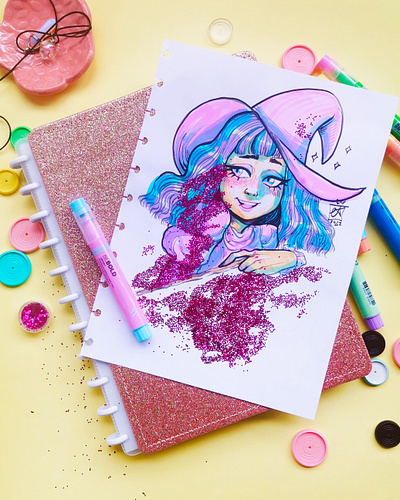 GLITTER, GLITTER EVERYWHERE - CADERNO INTELIGENTE E NEWPEN witch