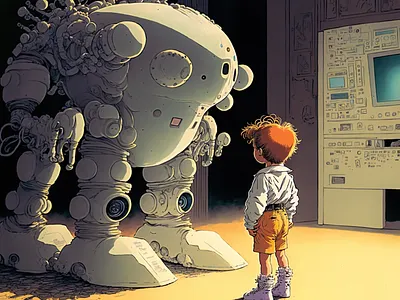 Baby Robot 4 ai art color concept design digital gradient illustration light midjourney minimal painting photoshop simple