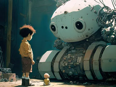 Baby Robot 2 ai art color concept design digital gradient illustration light midjourney minimal painting photoshop simple