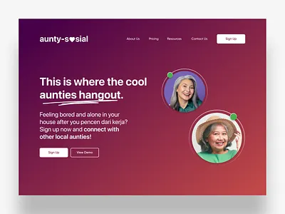 AuntySosial - Hero Section aunty connect design gradient hero platform social sosial ui design uiux uiux design uiux website web design website