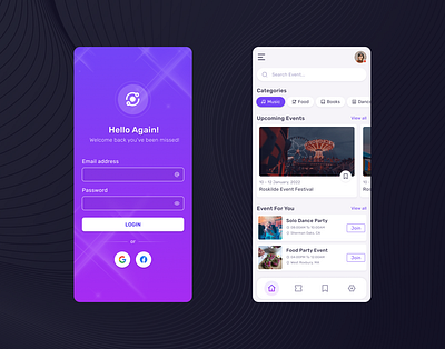 Event App Design app auth branding creative dashboard event graphic design login logo mobile app screen ui