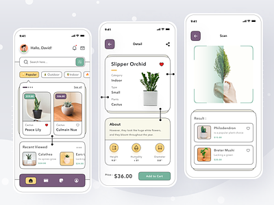Plant App app buy card cart checkout clean comerce design ios plant profile scan sell ui