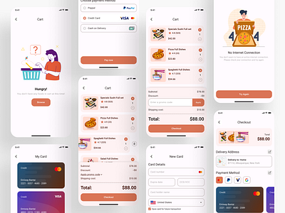 Food Delivery Mobile App (Cart/Checkout/Empty) app cart checkout checkout flow clean design empty fast food food order ios minimal mobile order summary restaurant app shop shopping cart startup ui ux