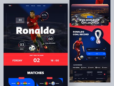 Cristiano Ronaldo Landing Page Concept 2022 cr7 creative cristiano ronaldo design fifa football goat home page landing page onaldo qatar qatar worldcup soccer trending ui ux webdesign website world cup