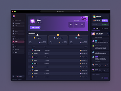 Sherbet: Raffles app bets casino crypto dark mode dashboard gambling leaderboard raffles ui ux