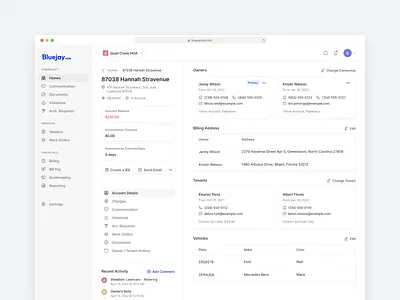 Bluejay: Home app clean dashboard hoa homes management navigation owners property tenants ui ux