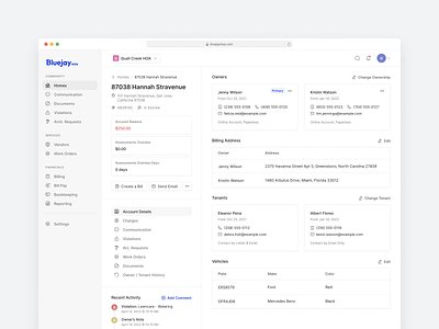 Bluejay: Home app clean dashboard hoa homes management navigation owners property tenants ui ux