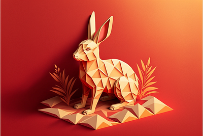 Isometric Golden Rabit chinese new year digital imaging graphic design illustrations lunar year rabbit vector art