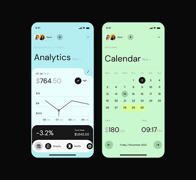 Analytics and Calendar Design for Vega Banking App app clean ui design product design ui ui design uiux ux