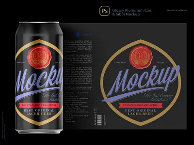 500ml Black Glossy Aluminum Can & label Mockup animation branding coffee design food graphic design illustration logo mock up mockup mockups pack package packaging packaging mockup product psd smart object template ui
