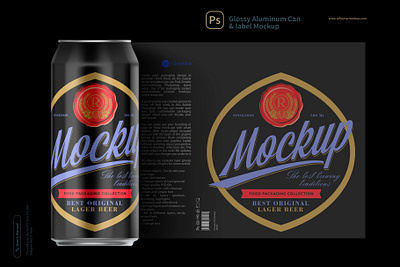 500ml Black Glossy Aluminum Can & label Mockup animation branding coffee design food graphic design illustration logo mock up mockup mockups pack package packaging packaging mockup product psd smart object template ui