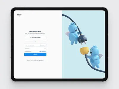 Sign in screen's - Ditto 3d connecting create account crm error state login minimalist product design sign in sign up ui