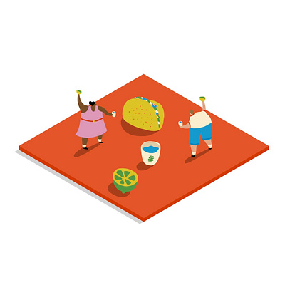 Tacos with your buds colour deliveroo editorial fast food food illustration friends fun illustration isometric just eat la times los angeles mexican food pandemic people sharing food tacobell tacos tequila tortillas