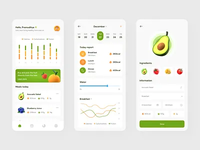 Nutrition & Diet Mobile App 3d 3d icon 3d illustration app diet diet planner fitness fruit fruits green healthy minimalist mobile app mobile design nutrition planner tracking ui uigo