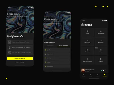 🟡 ROVR — Components account app bold bold design bold ui branding clean dark dark mode design grid ios music app onboarding profile settings share typography ui ux