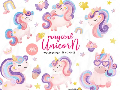 Magical Unicorn watercolour cartoon character character design cute animal cute unicorn digital watercolour doodle drawing illus magical animal unicorn unicorn clipart watercolour