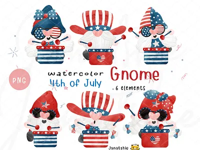 Celebrating 4th of July Gnomes 4th of july character design cute gnome drawing gnome gnome watercolour illustration watercolour