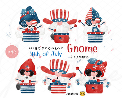 Celebrating 4th of July Gnomes 4th of july character design cute gnome drawing gnome gnome watercolour illustration watercolour