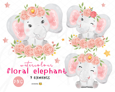 cute baby elephant watercolour animal watercolour baby elephant cartoon character character design cute baby elephant illustration kid illustration nursery clipart watercolour wildlife