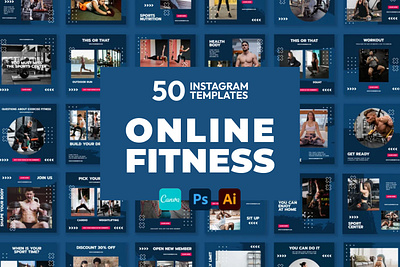 Online Fitness Navy IG | CANVA-PS-AI 3d animation brand identity branding business branding canva design canva templates design engagement booster facebook templates graphic design highlight cover highlight icons illustration instagram posts instagram stories instagram templates logo motion graphics ui