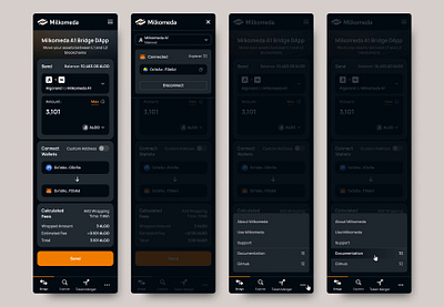 Milkomeda DApp - Mobile Version (web3) ada algorand blockchain cardano coins connect wallet crypto crypto wallet exchange metamask milkomeda mobile nav navigation preview responsive swap swap tokens tokens web3