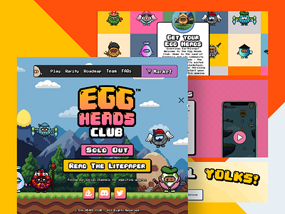 EggHeadsClub NFT Landing Page for P2E Game and Marketplace animation design game graphic design landing page marketplace nft pixel art ui ux web3
