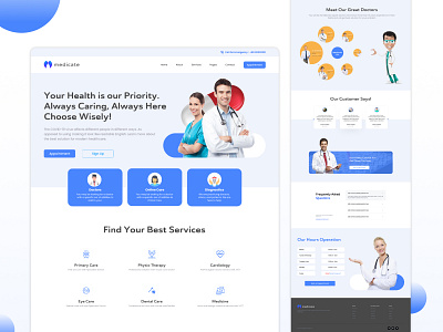 Medicate Medical Website business website clinic website doctor website hospital landing page design medical medical app medical website design minimal design mockup design modern website ui uiux user experience design user interface design ux website