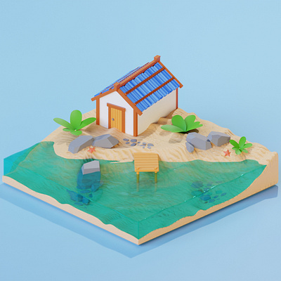 House by the sea 3d 3ddigital art blender cartoon design digital object