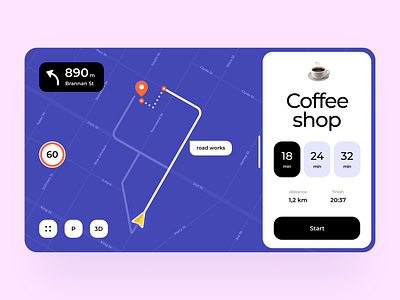 Car navigation app app auto ui car app carplay coffee design drive gps interface maps navi navigation road ui ux