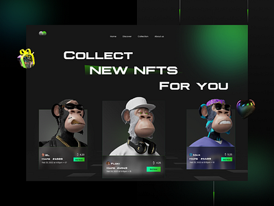 NFT🐵 Case Study Landing Page📄 & Mobile App📱 UI application collection design discover exploration graphic landing page landing page design latest mobile app mobile app design new nft nft nfts trending ui uiux ux web website