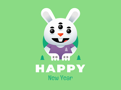 Happy New Year branding character christmas tree illustr illustration logo monster new year rabbit