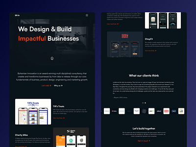 Bohemian Innovation Home Page in Webflow agency branding dark mode design figma figmadesign logo design ui uiux ux web web design web page webflow website