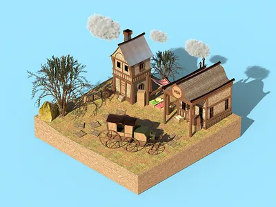 shopping lane in the village 3d model 3d 3d art 3d design 3d illustration 3dart blender illustration