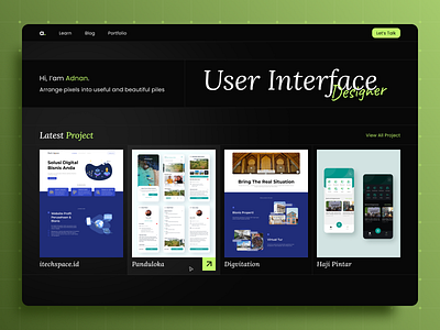 Personal Website - UI Hero Exploration box brutalism clean dark design exploration green hero landing page minimal minimalism personal personal website rounded typography ui ux website whitespace