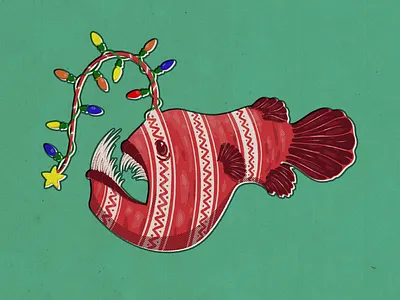 Festive Angler Fish - Personal Christmas Card Design 2022 adobe illustrator adobe photoshop card design character design christmas design digital art festive fish graphic design illustration