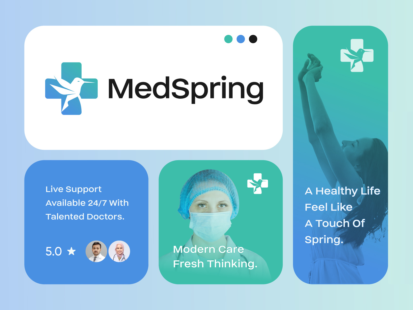 MED SPRING 99designs bird brand designer brand identity branding health healthcare icon logo logo design logo designer mark medical meditech minimalist logos simple logo spring symbol top